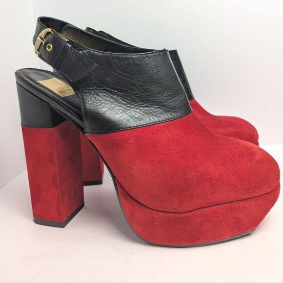 Dolce Vita Red & Black colorblock Platform Slingback block heels womens 10 - Picture 3 of 10